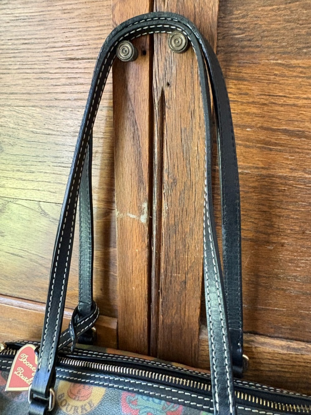 Dooney & Bourke Black/Multicolor Hearts/Letters Barrel Shoulder Bag Black Trim - Picture 6 of 13